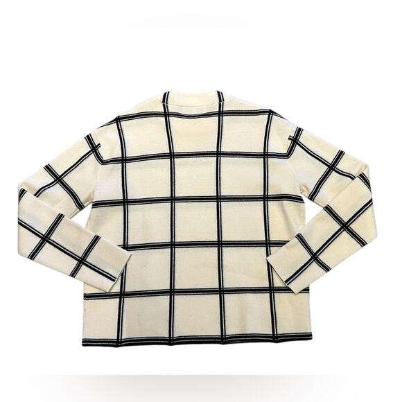 Pearl by Lela Rose Women’s Medium Ivory & Black Plaid Wool Mock Neck Sweater - Picture 2 of 5